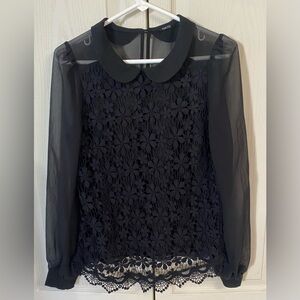 Tokito black lace blouse with chiffon long sleeves